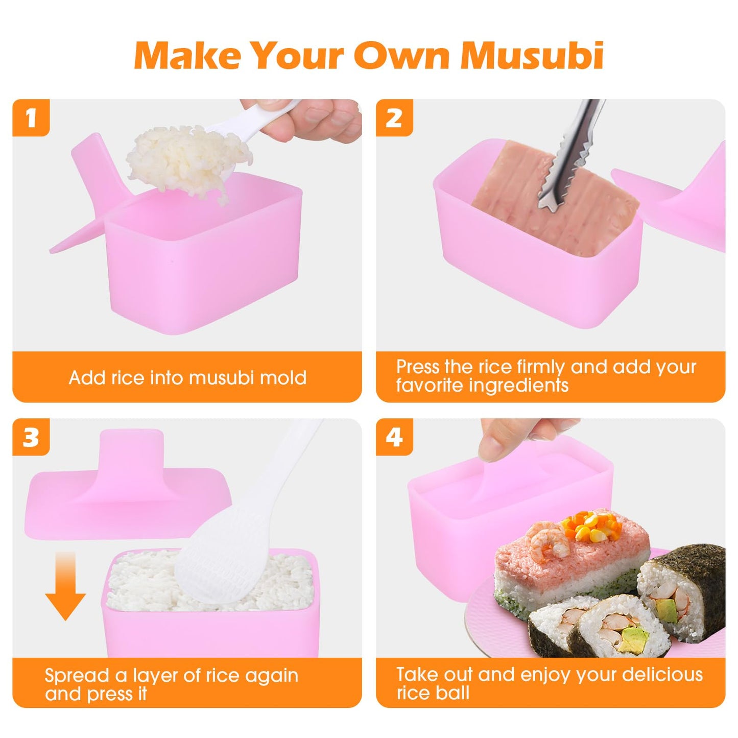 Upoomart Onigiri Mold & Musubi Maker Kit - Includes Rice Ball Mold, Sushi Rolling Mat, Triangle, Heart, Plum Blossom, Bear, Rabbit Rice Molds, Rice Ladle & More for Creative Rice Shaping