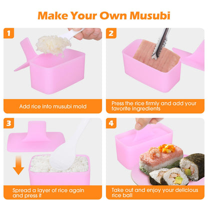 Upoomart Onigiri Mold & Musubi Maker Kit - Includes Rice Ball Mold, Sushi Rolling Mat, Triangle, Heart, Plum Blossom, Bear, Rabbit Rice Molds, Rice Ladle & More for Creative Rice Shaping