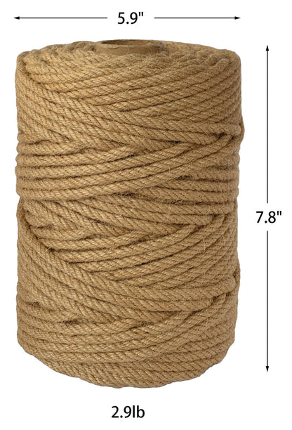 ILIKEEC 2-Pack Natural Jute Twine Rope, 6mm x 656ft Heavy Duty Sisal Hemp Rope - for Crafts, Gardening, Cat Scratching Post, Bundling & Hanging, 328Feet/Roll