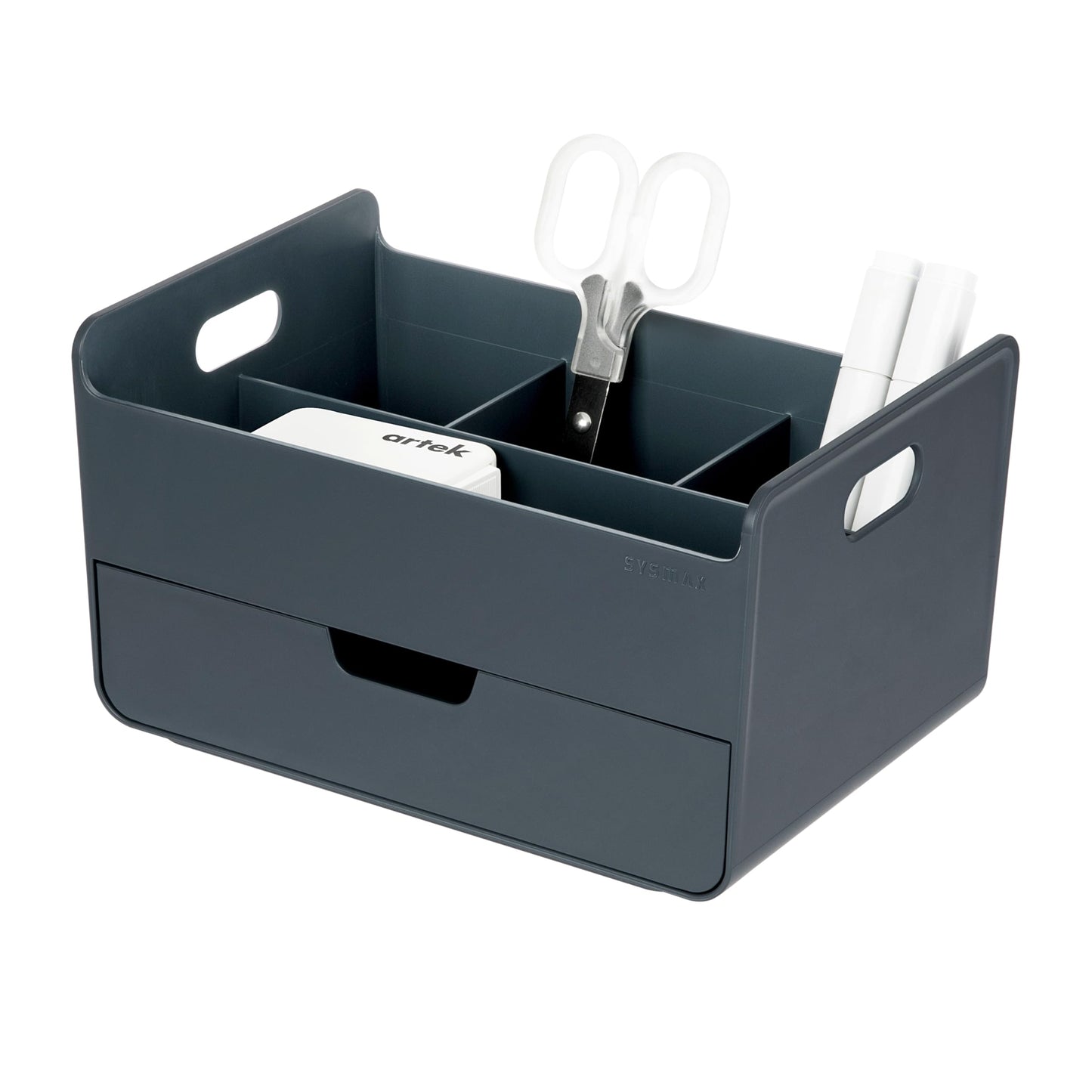 BLUE GINKGO Portable Desk Organizer – Compact 3 Compartment, Half-drawer Storage – Pen Holder, Stationery Desktop Organizer for Office, Makeup, Crafts (Made in Korea, Blue)