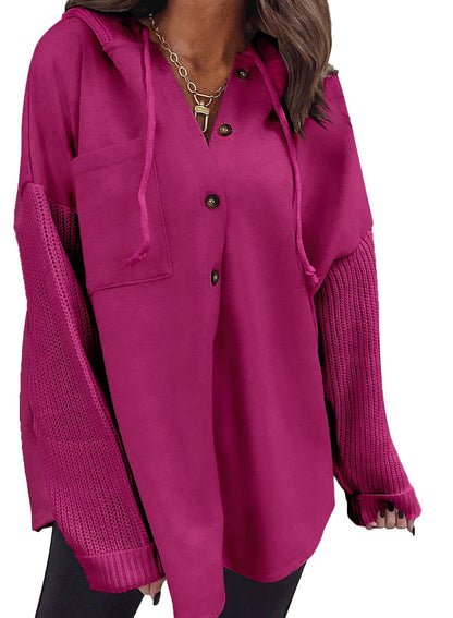 SHEWIN Oversized Sweatshirt for Women Loose Fit Casual Long Sleeve Button Hooded Sweatshirts Hoodies with Pocket