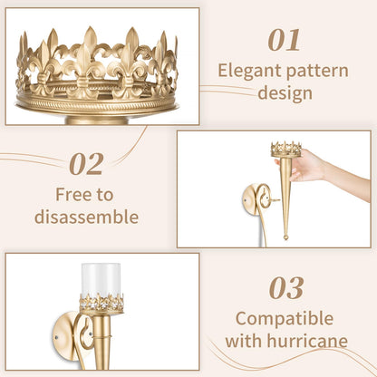 Sziqiqi Wall Candle Holder Gold - Candle Sconces Set of Two for Living Room Bedroom Candle Wall Sconces for Pillars Tealight Candles Decorative Metal Wall Sconce for Bathroom Dining Room Fireplace