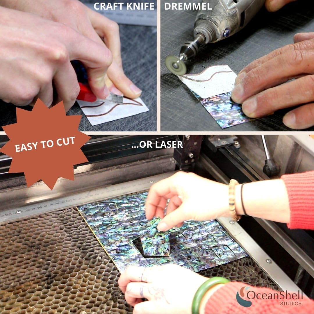 Abalone Shell Inlay Veneer for DIY or Professional Inlay Embellishments - Sustainable New Zealand Paua Galaxy- With 3M Double Sided Tape Backing - 9.45"X2.75"