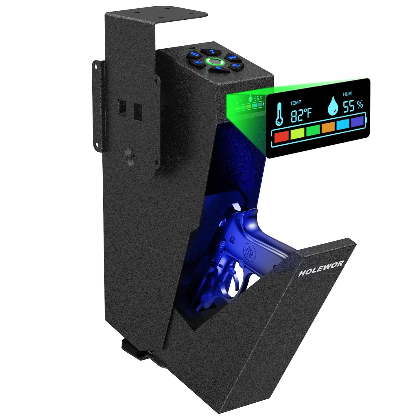 HOLEWOR Gun Safe, Biometric Pistol Safe Fingerprint Quick Access Drop Down Handgun Safe Single Mount Pistol Case for Desk Bedside Nightstand
