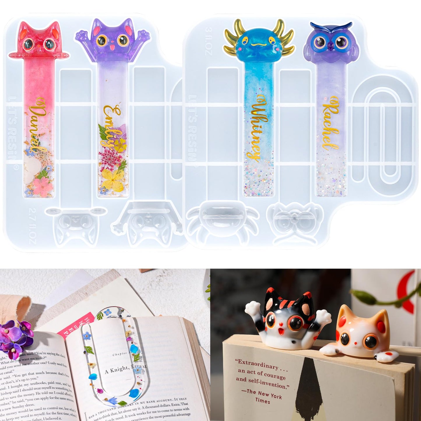 LET'S RESIN Bookmark Resin Molds, Cute UV Resin Bookmark Molds with Paperclip Pattern 3mm Thin,Bookmarks Silicone Molds for Epoxy Resin Crafts,Gifts for Book Lovers