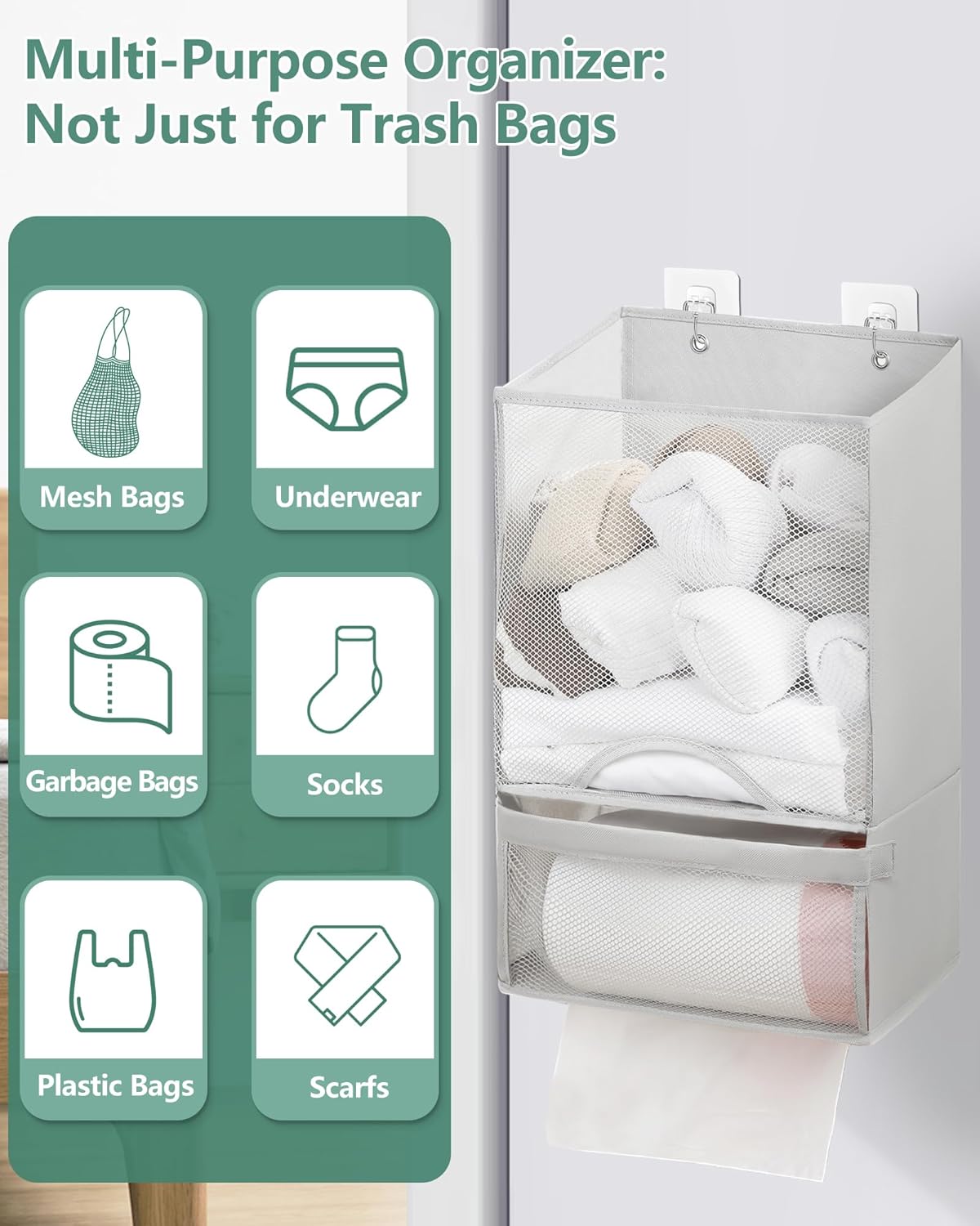 2 1 Bag Saver - Extra Large in Plastic Bag Holder Storage, Durable Mesh Grocery Hanging Trash Dispenser Roll Organizer