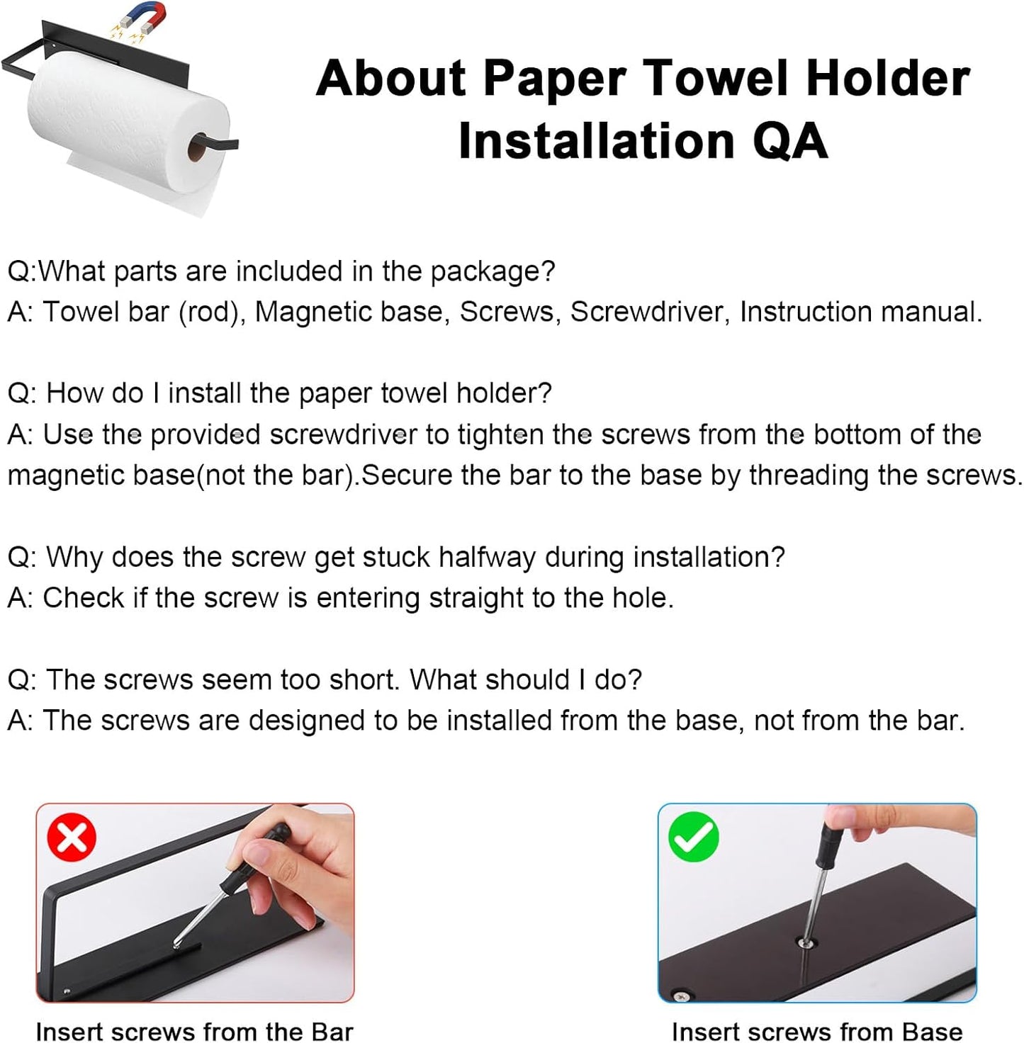 Paper Towel Holder, Magnetic Paper Towel Holder for Fridge, Toilet Paper Roll Holder Magnet Towel Rack Wall Mount
