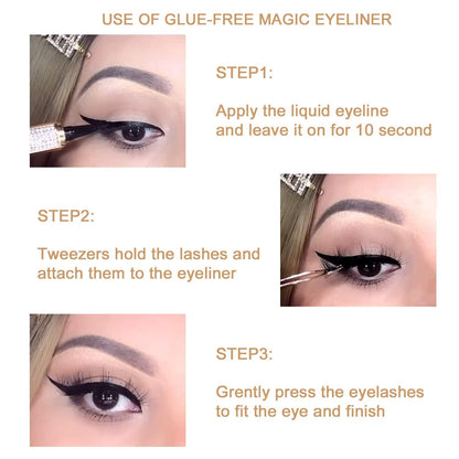 ICORIC Liquid Eyeliner Pen Waterproof, Magic Self-adhesive Long-Lasting Eyelash Glue Pen, Non Magnetic, No Blooming Quick Drying Magnetic Eye Liner Black Pack of 2