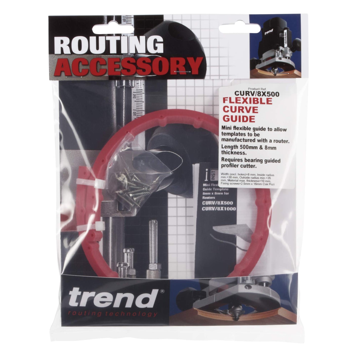 Trend Mini Flexible Curve Guide for Routing Accurate and Precise Curves with your Router, 19-1/2” long by 5/16" wide, CURV/8X500
