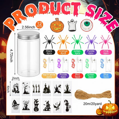 Willinglong 12 Pack Halloween DIY Lantern Jar Halloween Crafts Plastic Jar Craft Kit Decoration Indoor Outdoor Garden Home DIY Art Kit Project for Adult