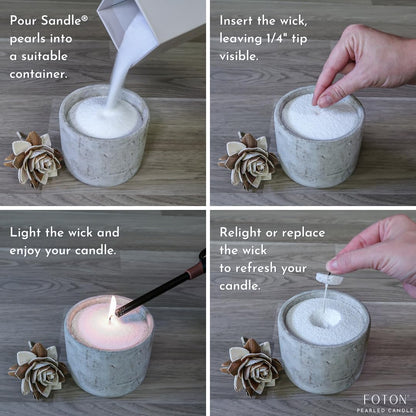 Sandle by Foton Pearled Candle Sand 10 Oz – White Unscented Safe Non Toxic Long Lasting Pearled Candle Wax up to 60 Hours - Refillable Unique Sand Candle Wax with 15 Candle Wicks for Candle Making