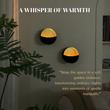 Eclipse Wall Candle Holder Set of 2, Metal Candle Sconces with Brushed Wood Grain and Gold Interior, Christmas Wall Decor for Living Room, Bedroom, and Modern Farmhouse