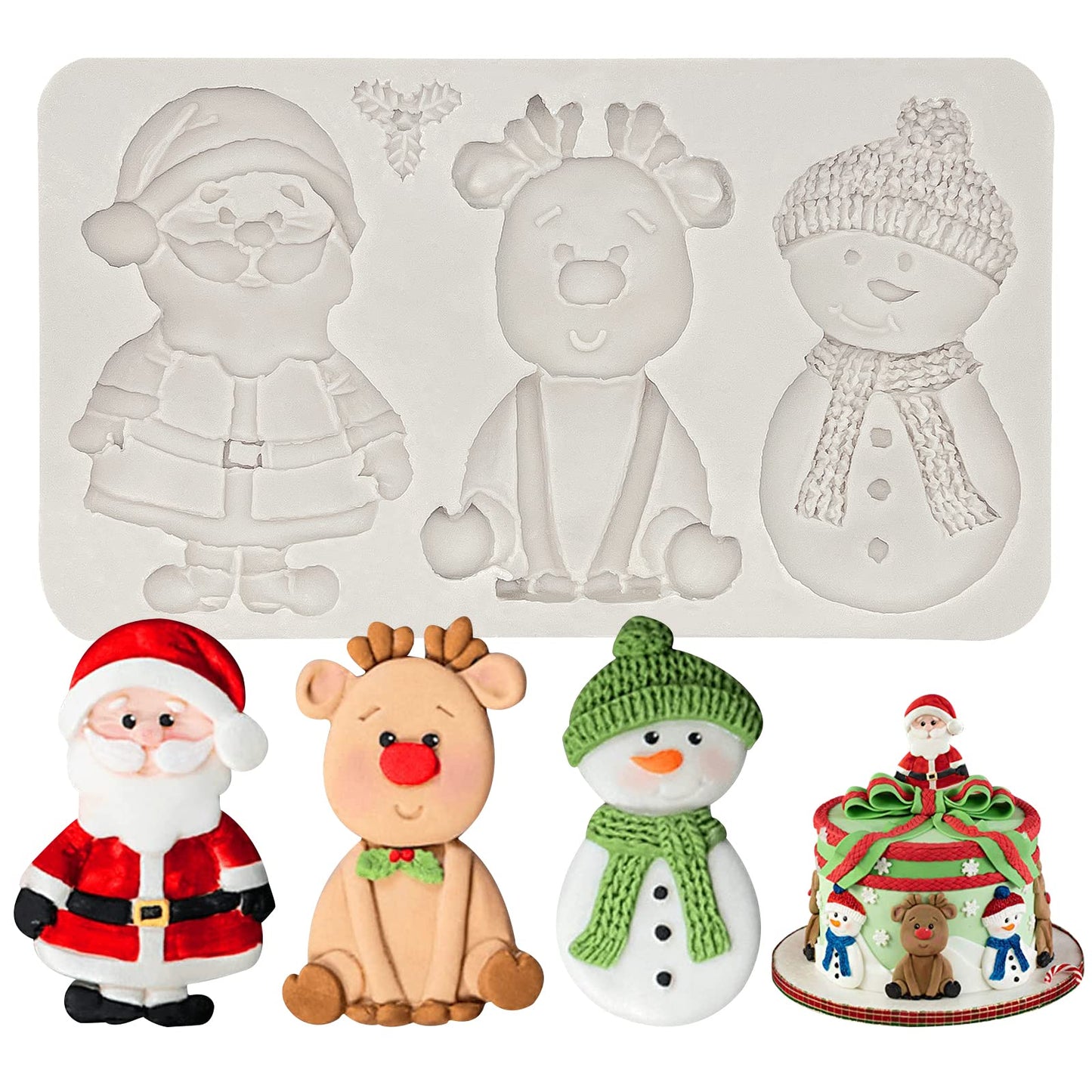 Christmas Fondant Molds for Cake Decorating, Santa Silicone Molds, Reindeer Snowman Candy Chocolate Molds for Handmade Cookies, Mousse, Jelly, Clay, Resin, Soap, Candles, Sugarcraft
