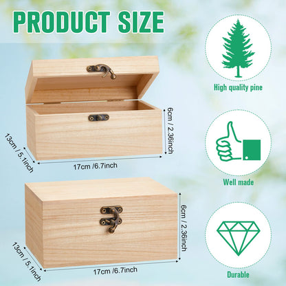 Reginary 8 Pcs Unfinished Wooden Box for Crafts Unpainted Wood Box with Hinged Lid Front Clasps Plain Jewelry Photo 6.7 x 5.1 x 3.2 In for DIY Valentine Make Your Own Gift Keepsake Storage