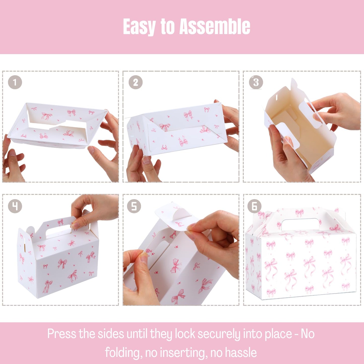 48 Count Pink Bow Treat Boxes Party Favors - 6x3.5x2.9 Inch Goodie Gift Boxes, Cute Bow Themed Candy Dessert Boxes for Birthday, Bridal & Baby Shower, Bachelorette, Engagement Party Supplies,4 Assorted Designs