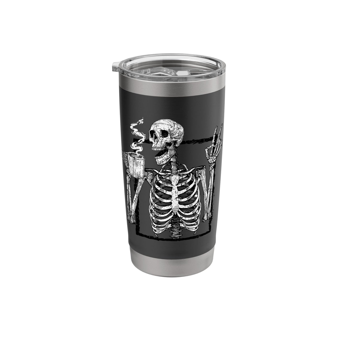 Skeleton Drinking Coffee Gothic Peace Sign Halloween Grunge Stainless Steel Insulated Tumbler