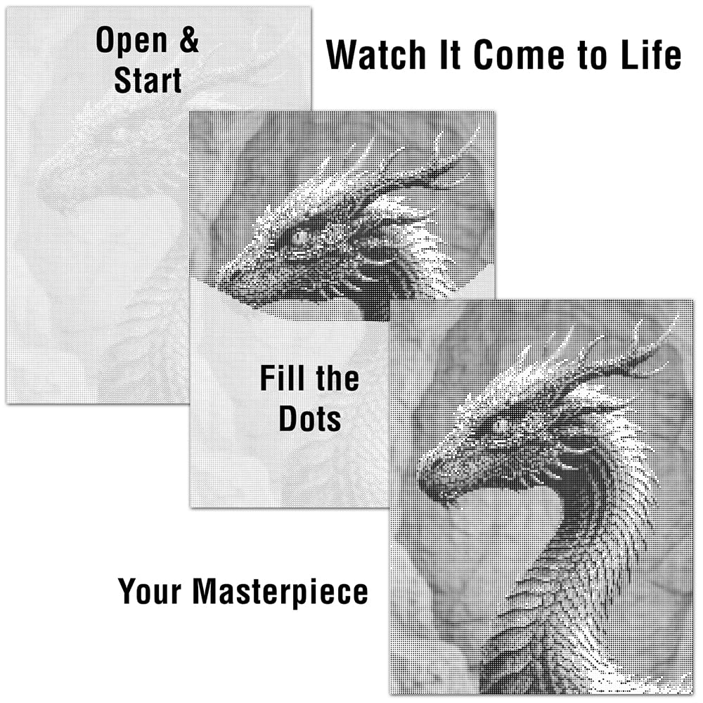 On The Dot Art - Painting Kit for Adults|Enchanted Dragon 13x17 Canvas w/Dual Tip Marker|Relaxing Activity Alternative to Diamond Painting|No Tiny Pcs No Mess Fantasy Mythical Creature Frameable Gift