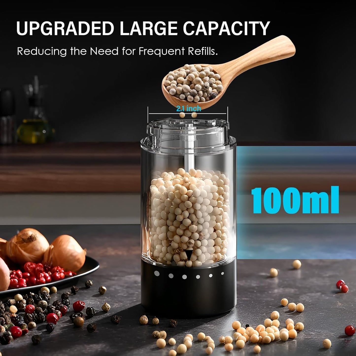 Skiennix Electric Salt and Pepper Grinder Set - Automatic Shakers with 6-Level Coarseness | Battery Operated, Black