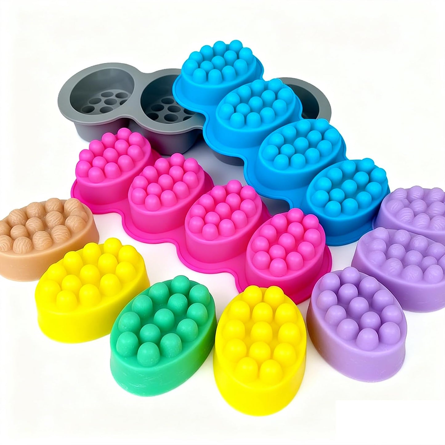 Silicone Soap Making Kit with 2 Massage Bar Molds, 48 Gift Bags, 48 Tags, 65ft Jute Twine, Hair Comb Design, Pink and Teal