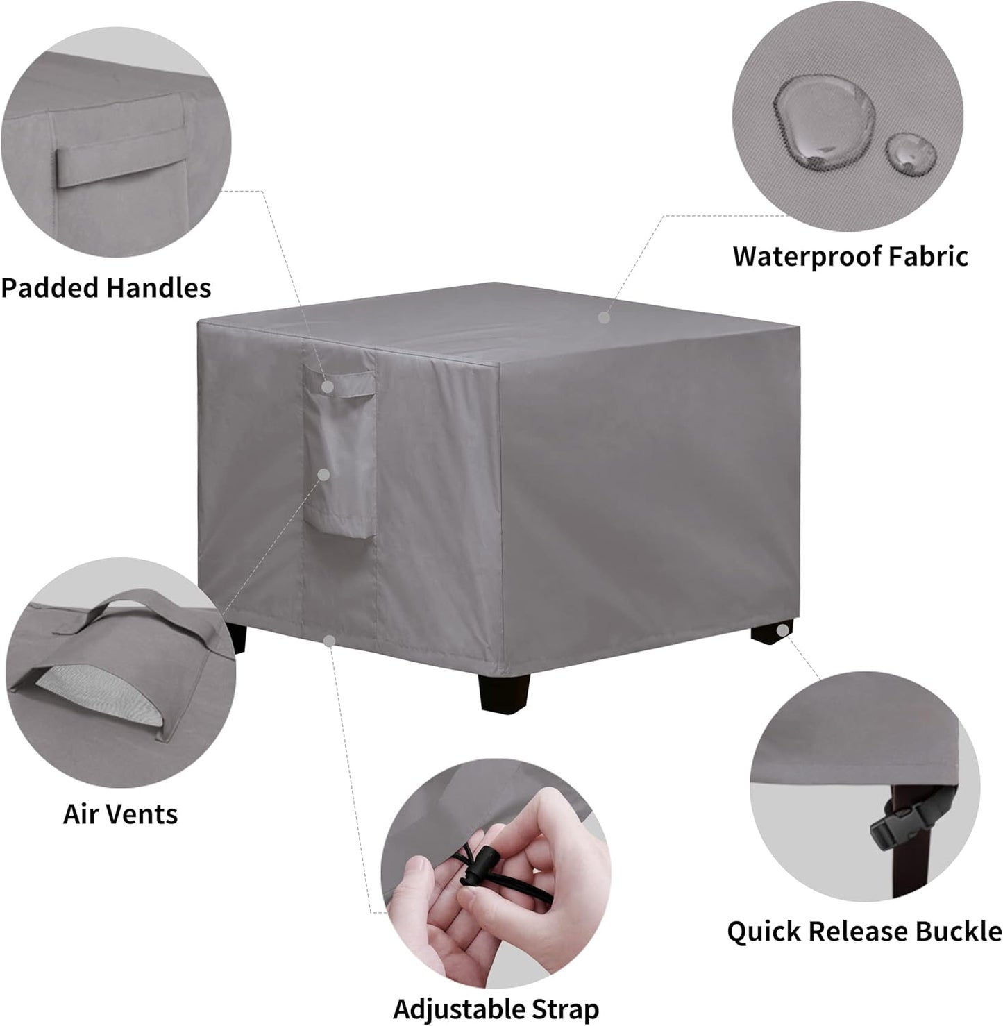 (25"x25"x17", Easy-Going Square Patio Ottoman Cover, Waterproof Outdoor Ottoman Cover, Fade Resistant Patio Side Table