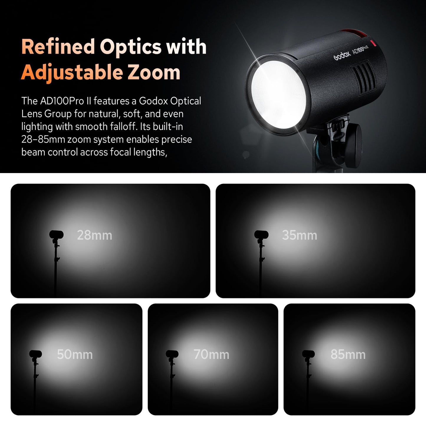 Godox AD100 Pro II AD100Pro II Pocket Outdoor Flash Strobe, 100Ws 2.4G TTL 1/8000s HSS Monolight, 0.01-1.5s Recycle, 490 Full Power Flashes, LED Modeling Lamp, GODOX AD 100 Pro II with Color Indicator
