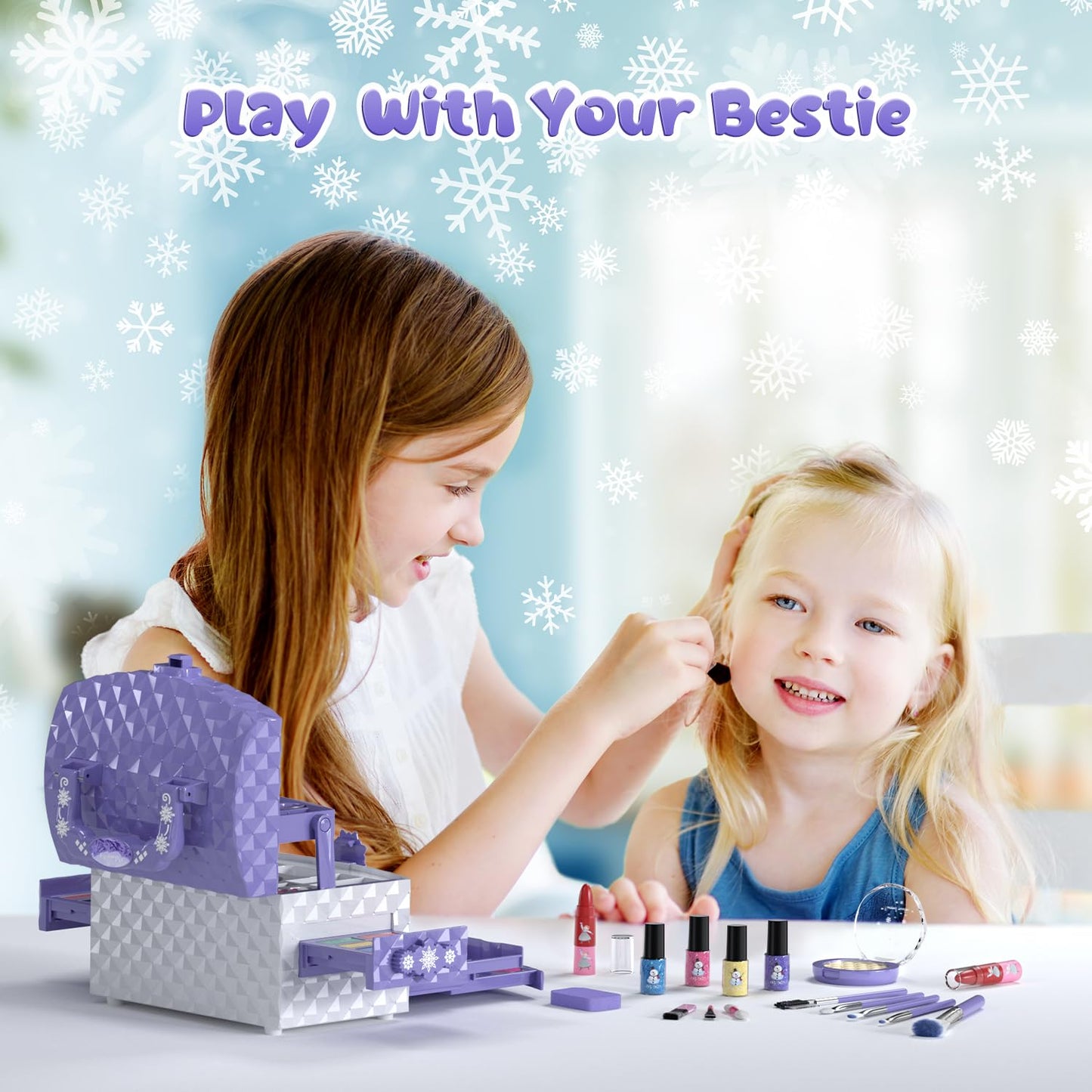 PERRYHOME Kids Makeup Set for Girl 56 Pcs Washable Real Cosmetic, Non-Toxic Frozen Toys Toddler Makeup Kit, Princess Dress up Christmas & Birthday Girl Gift for 3 4 5 6 7 8 9 10 11 12 Year Old Girls