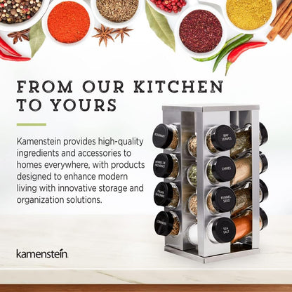 15 Countertop 5 9.5 5.8 9 Kamenstein Jar Lincoln Spice Rack with Spices Included, FREE Spice Refills for Years, Chrome