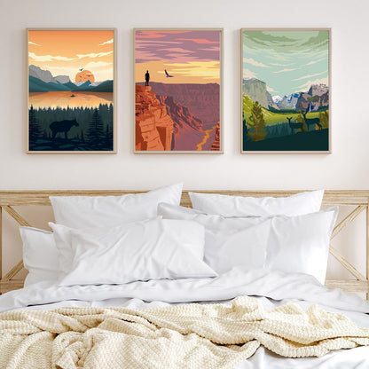 6 Packs Paint by Numbers for Adults Beginners, National Park Painting by Number Kits on Canvas Without Frame, Yellowstone Grand Teton Yosemite Lanscape Craft Arts for Home Wall Decor 9.8x13.8inch