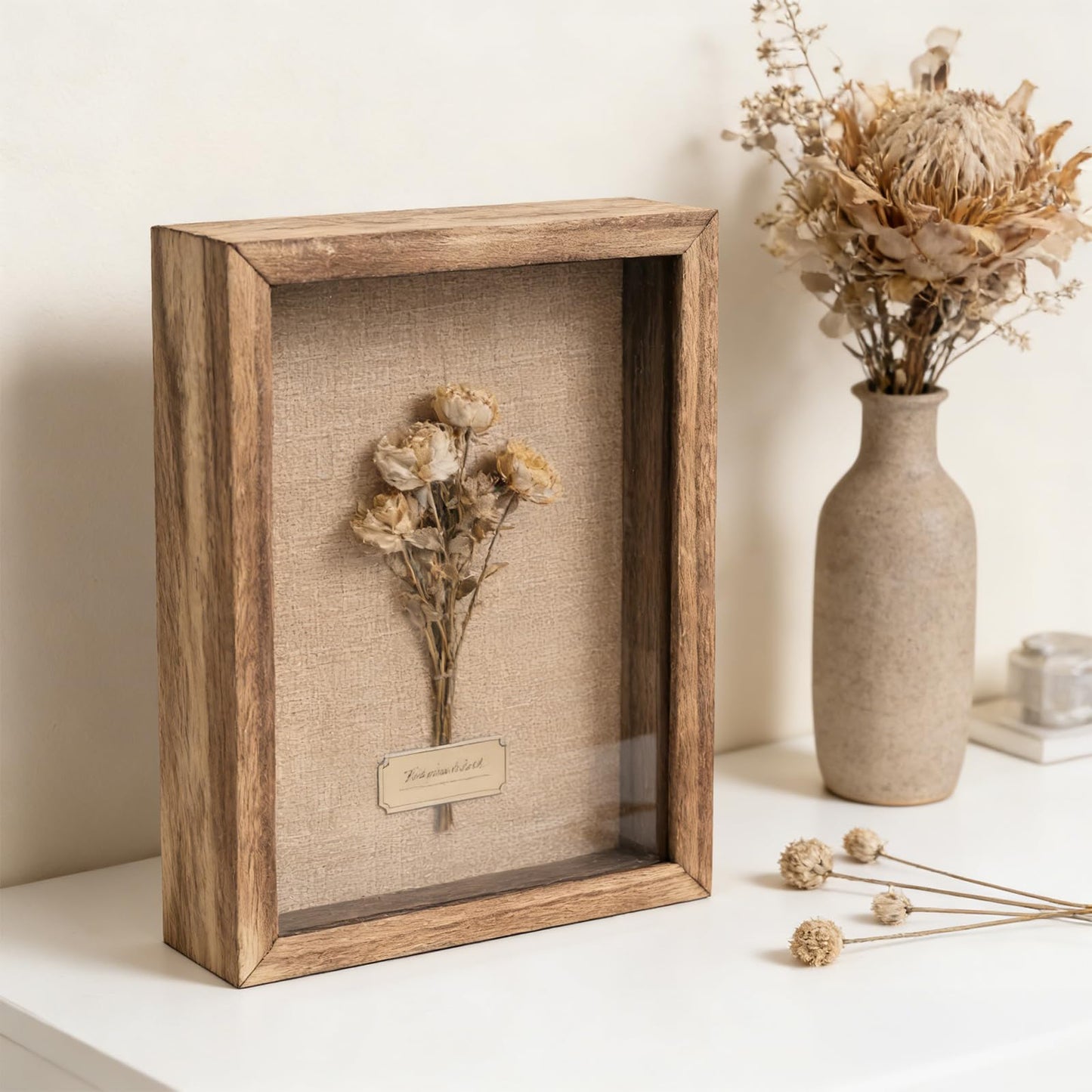 TILBLKUP Shadow Box Frame Display Case 8x10 Shadow Box with Linen Back, Real Glass Window Door with Hinge, Picture Frame for Memorabilia Medals Wedding Bouquet Collections, Memory Box for Keepsakes