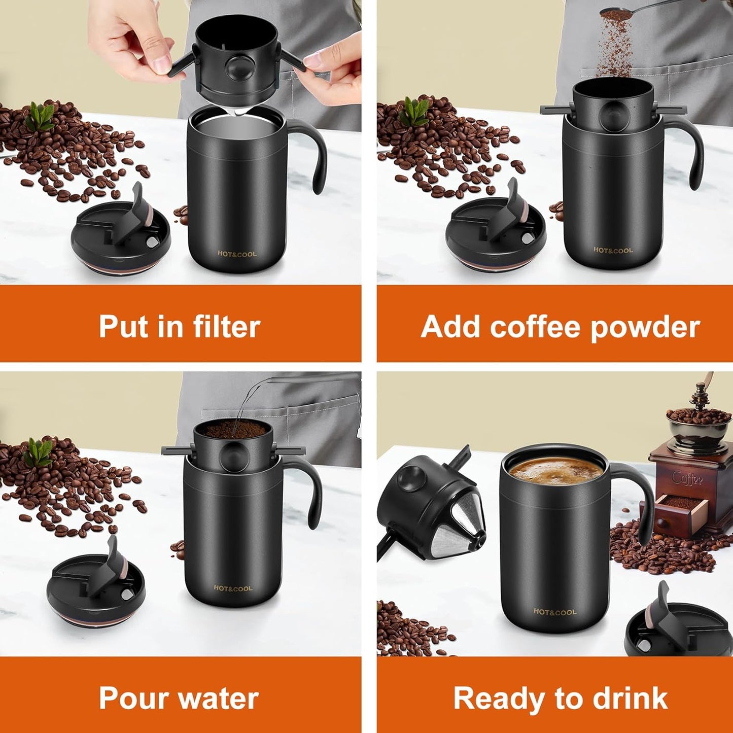16oz Camping Coffee Maker Pour Over Set, Portable Coffee Kit for Travel, Camping, Offices, Backpacking