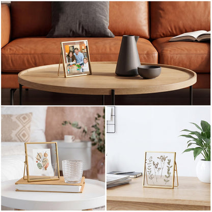 Vicenpal 5 Pack Glass Pressed Flower Frame Handmade, 4 x 4 floating Picture Frames for Pressed Flowers, Brass Double Glass for Tabletop Display, Home Office Plant Specimen, Photos(Gold)
