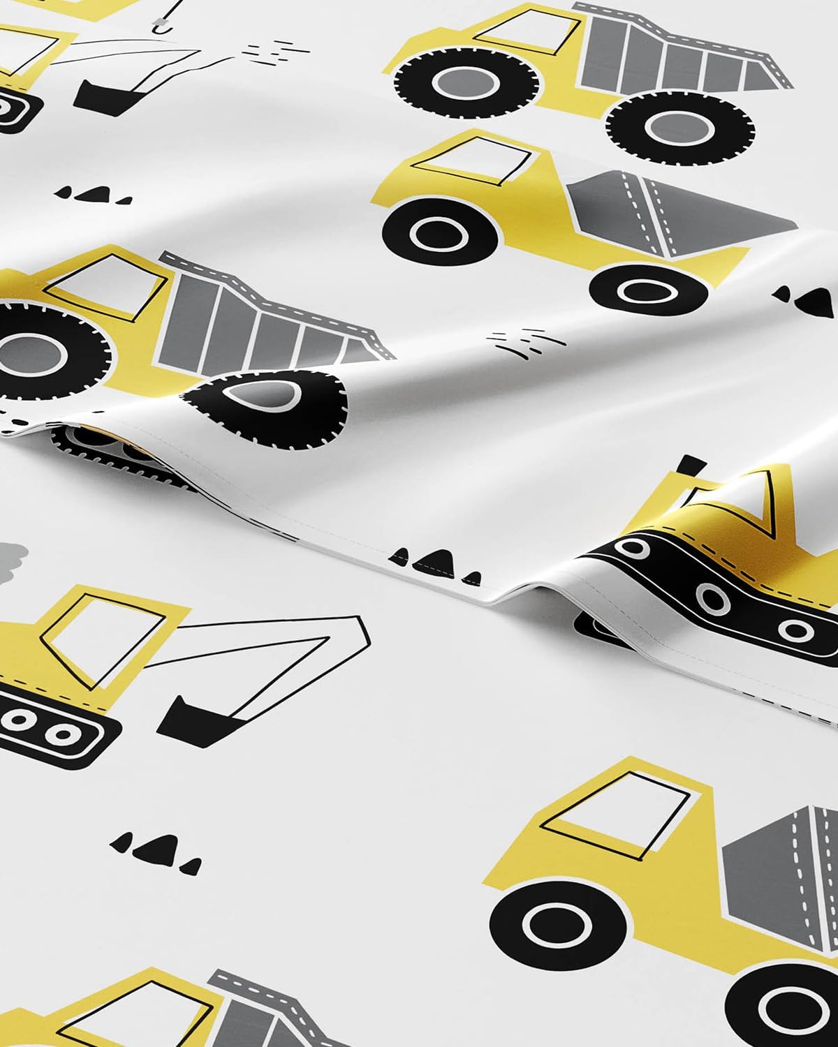 4 Set Set Kids Full Size Construction Bed Sheets - Piece Car Microfiber Sheet - Excavator Themed Bedding - Soft, Cute