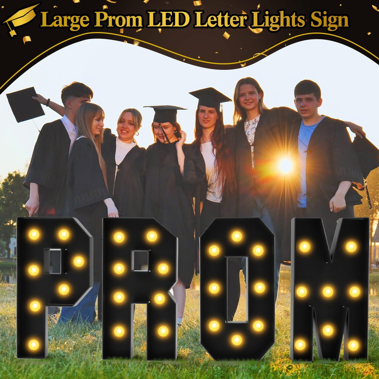 Colingmill 2.4 FT PROM Marquee Letters with 2 Lighting Modes for Class of 2026, PROM Light Up Letters Sign Graduation Decorations for High School College Grad Party Decor LED Backdrop(Black)