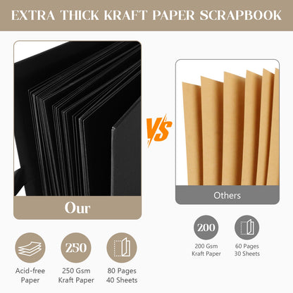 INNOCHEER Photo Album - Self Adhesive 80 Black Pages, Large Scrapbook Wedding Guest Book for DIY Anniversary Travel Memory Scrapbooking (Black 12 x 12)