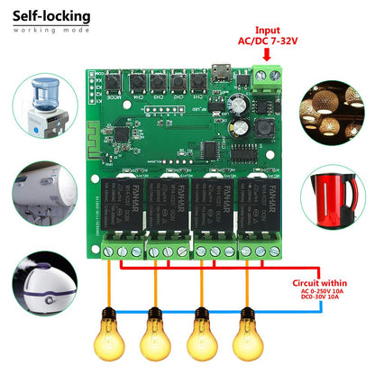 Newgoal 4-Channel WiFi Smart Switch Relay Module, TUYA/Smart Life App for Smart Home Remote Control, Momentary Time Adjustable, Compatible with Alexa/Google Assistant