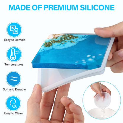 Vakoo Resin Coaster Molds, 12 Pcs Coaster Silicone Molds for Epoxy Resin, with Square Round Shape Storage Box Molds for DIY Art Craft Cup Mats