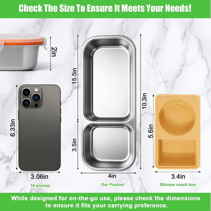 Palksky Bento Snack Containers Stainless Steel for Adult, Reusable Metal Lunch Boxes with Lids, Divided Food Storage Containers for Office, Gym, Travel, Outdoor