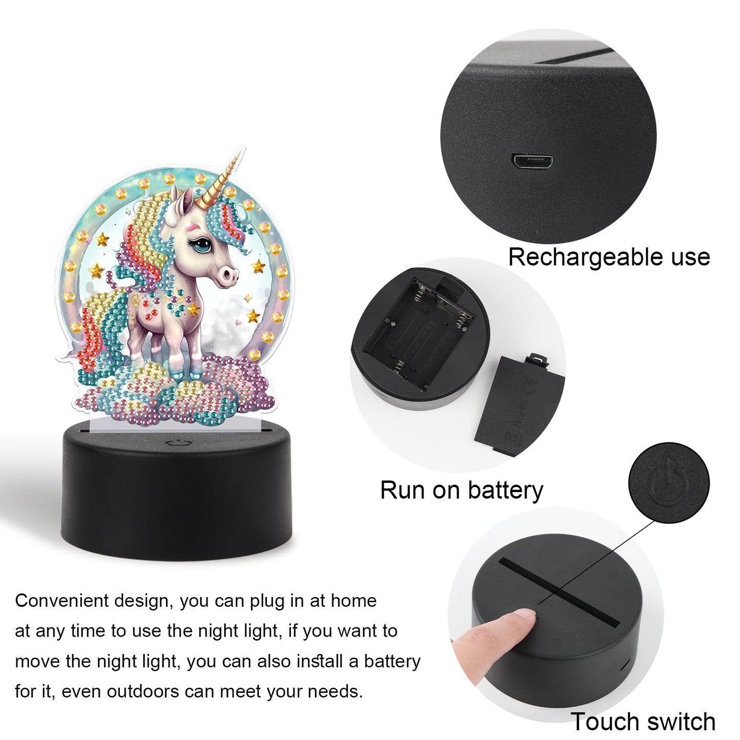 JISHSHAY Diamond Painting Night Light Diamond Art Table Lamps Gem Art LED Lights Gem Painting Desk Lamp Mosaic Kits for Adults DIY Kits for Adults Paint by Numbers,with Special Shaped Crystal,Unicorn