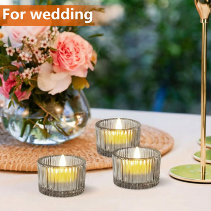 JOYIT Black Votive Candle Holders Bulk Set of 4, Tealight Candle Holder for Wedding Table Centerpiece, Glass Small Candle Holders for Birthday Party, Valentine's Day, Home Decor (2''X 1.4'')