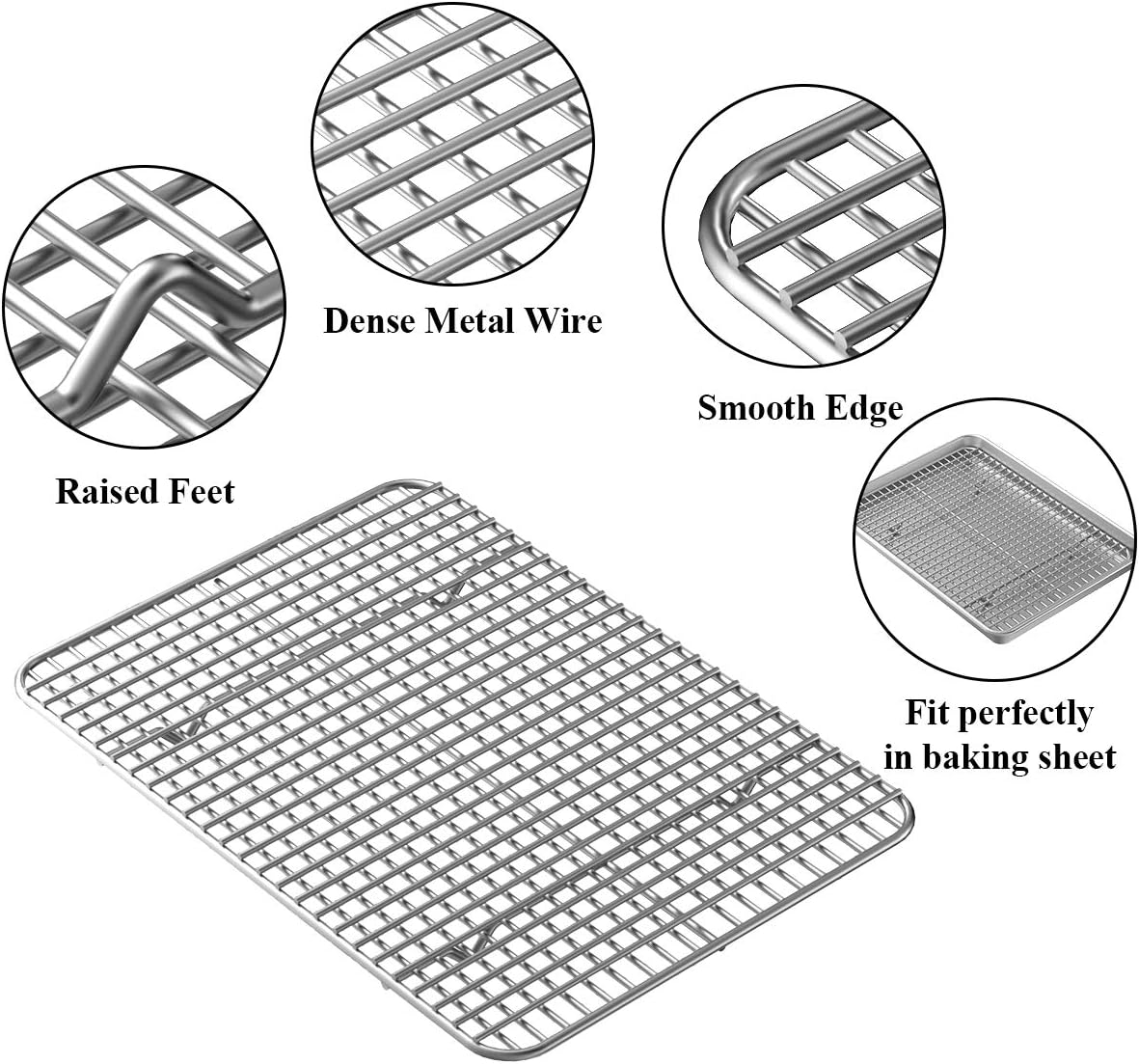 Wildone Baking Sheet Set - Stainless Steel Cookie Sheet with Cooling Racks | 2 Pans + 2 Racks, 12 x 10 x 1 Inch, Non-Toxic & Easy to Clean