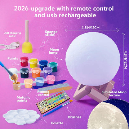 HOLA Paint Your Own Moon Lamp Kit, 2025 Updated USB Rechargeable, DIY Arts Supplies and Crafts Kit, Gifts for Kids Girls Boys Teens, Ages 6 7 8 9 10 11 12 13 14 15 16 Year Old Birthday