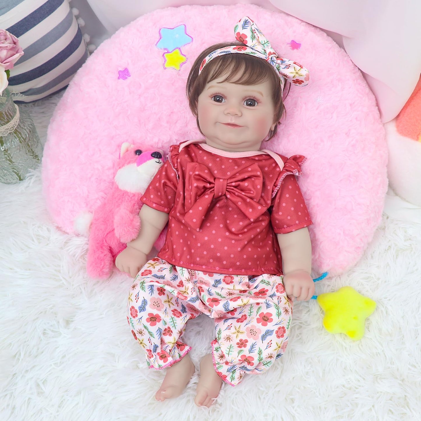 ECORELF Reborn Doll Clothes for 20-22 Inch Dolls, 2 Set 20 Inch Baby Doll Clothes Accessories 7 Pcs Include Dress Coat Outfits, Headbands, Socks, Top and Pants