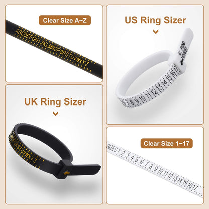 11 Pieces Metal Us UK Ring Mandrel Set, Size 1-13 with Half Size Ring Sizer Gauge Jewelry Mandrel Jewelry Hammer Adjuster Polishing Cloth Polishing Stick Polished Agate Knife Measuring Tool(Black)