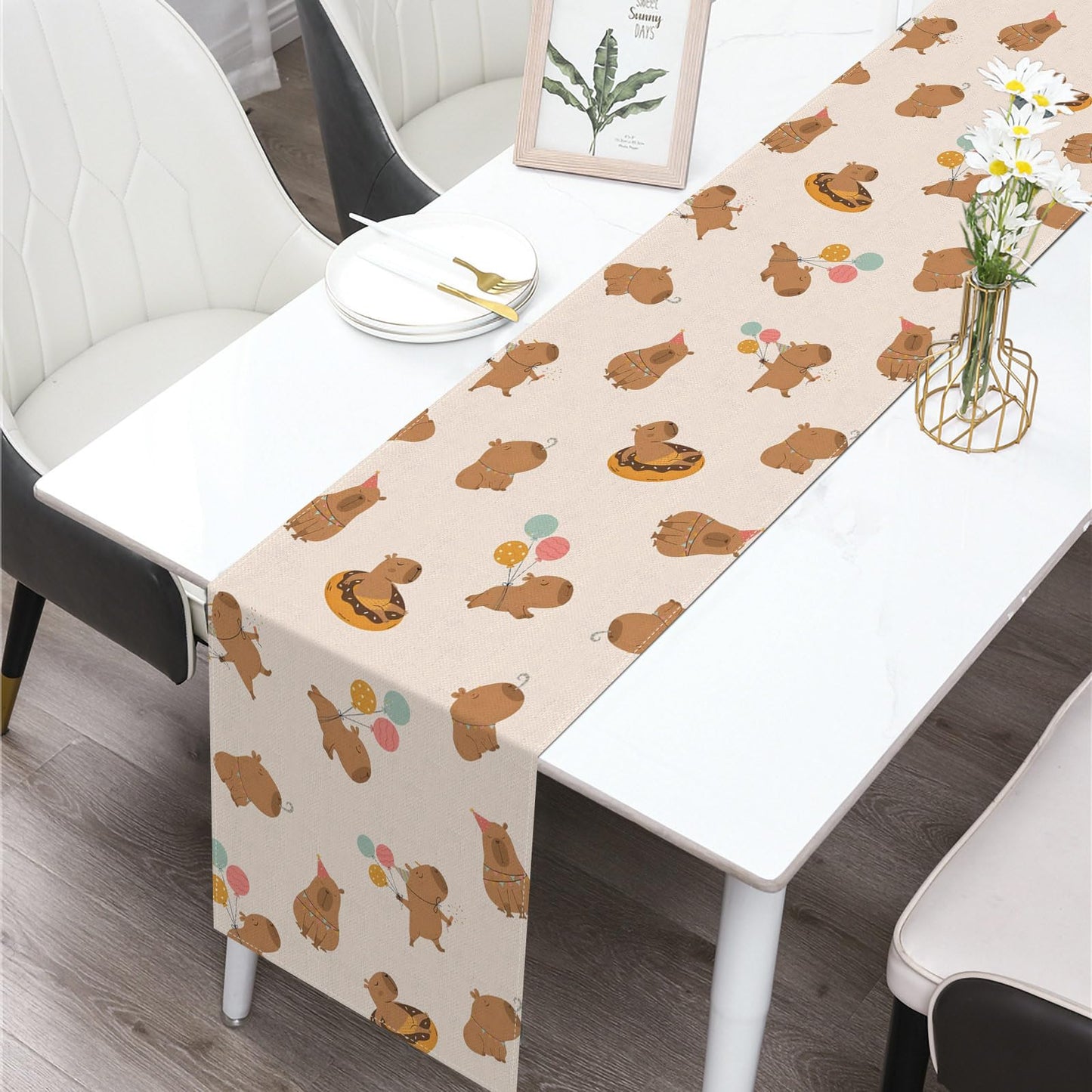 Buxiuer Capybara Birthday Party Decorations Capibara Table Runner Kids Cute Animals Dining Room Home Kitchen Table Decor