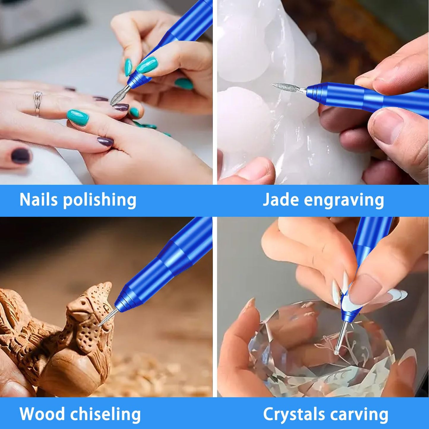 FOLAI USB Rechargeable Engraving Pen - Versatile Engraver Tool for Jewelry, Wood, Metal,Plastic,Glass,Stone,Manicure & More -Portable, Ideal for DIYers (Blue)