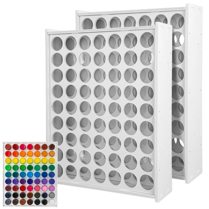2 Pcs 63 Holes Paint Organizer, Wall-Mounted and Stackable Vertical Craft Paint Storage Holder for 2oz Craft Paints, White