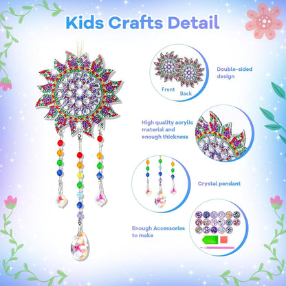 Arts and Crafts for Kids Ages 8-12, DIY Diamond Painting Kits Birthday Gifts for 6 7 8 9 10 11 12 Year Old Girls Boys, Butterfly, Sun Hummingbird, Suncatcher, Wind Chimes for Home Garden Decor