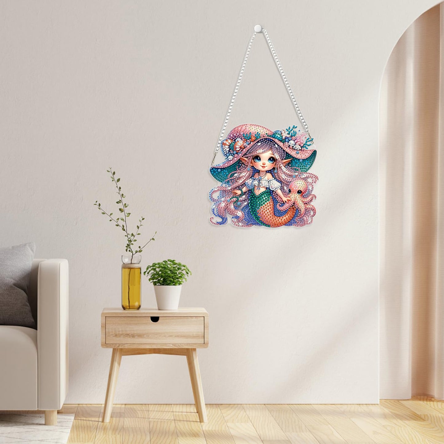 GHHKUD Mermaid and Octopus Diamond Art Hanging Kits for Adults, DIY Double Sided Diamond Painting Hanging, Special Shaped Acrylic Ornaments Pendants for Window Home Garden Wall