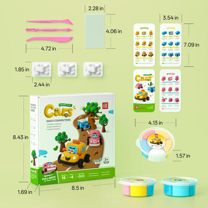 Air Dry Clay Kit for Kids - Pull Back Car Making, 3 Boxes Modeling Clay with Sculpting Tools, Base, Backing Board, Tutorial, Ultra Light & Soft, Non-Toxic & Safe, Creative DIY Arts and Crafts Toys