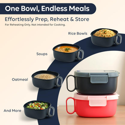 AI LOVE PEACE Microwavable Ramen Bowl Cooker with Lid - Leakproof Noodle Container with Built-In Utensils, BPA-Free, Dishwasher & Freezer Safe [Navy]